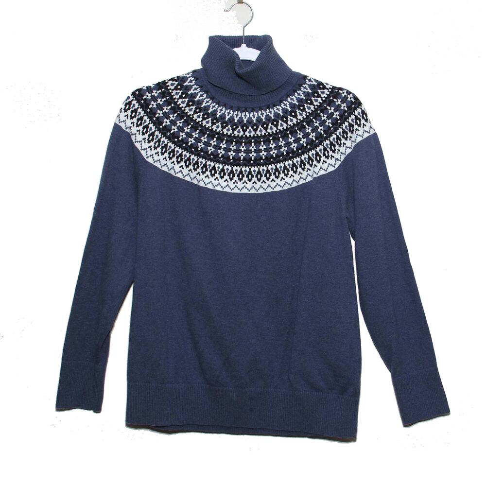 L.L. Bean Fair Isle Cotton Cashmere Turtleneck Sweater Size Large